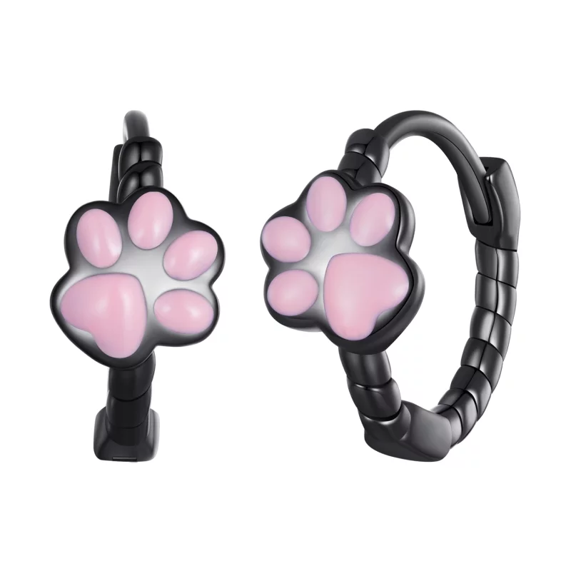(image pour) Boucles d'oreilles créoles style Pandora en forme de griffes de chat noir - SCE1576
