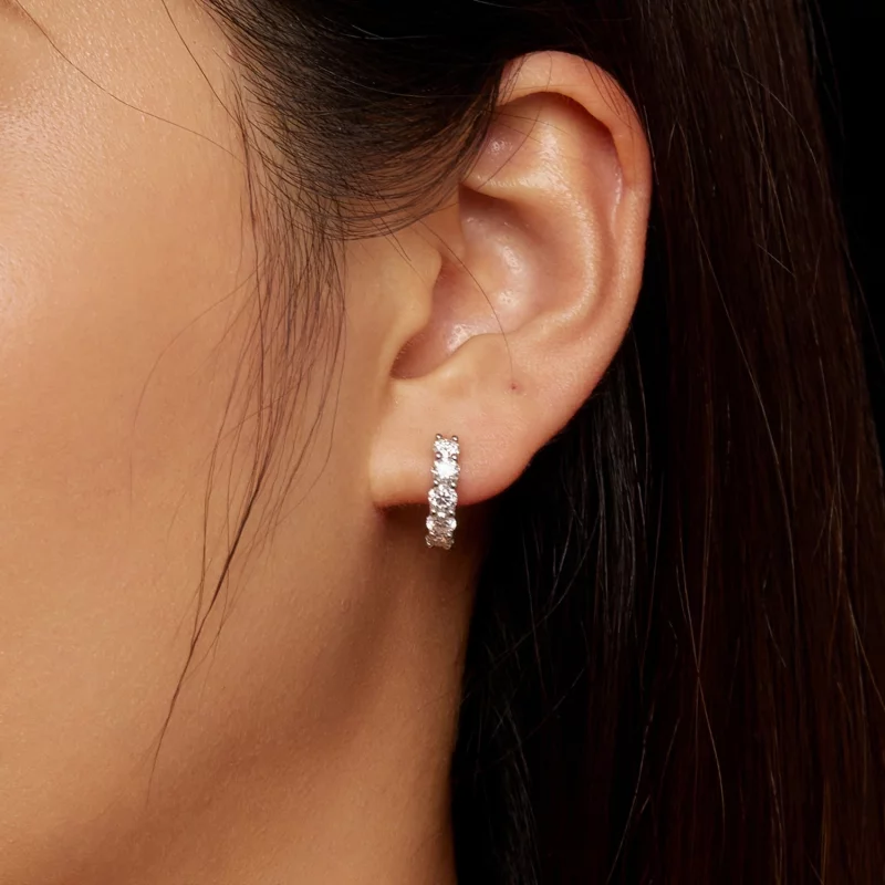 (image pour) Boucles d'oreilles demi-créoles de style Pandora avec diamant Moissanite - MSE03 - Afficher 6