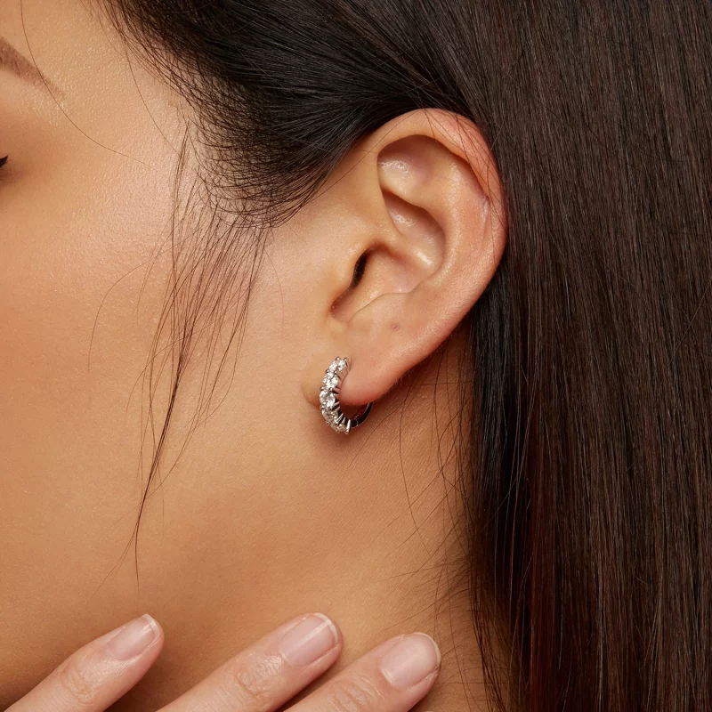 (image pour) Boucles d'oreilles demi-créoles de style Pandora avec diamant Moissanite - MSE03 - Afficher 7