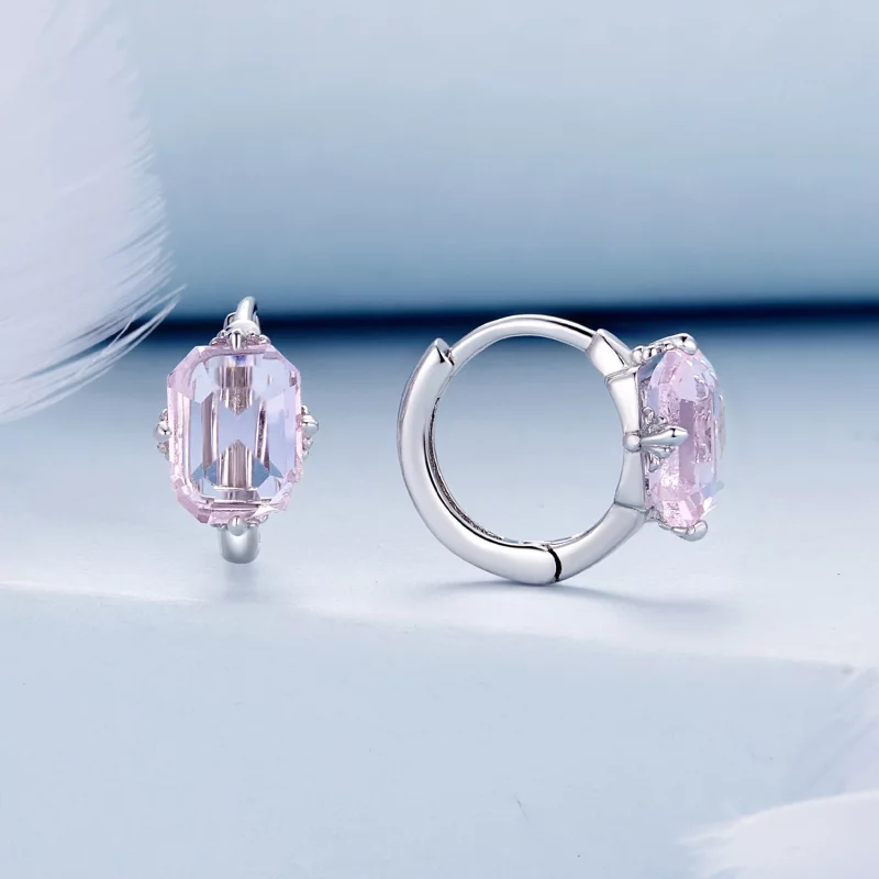 (image pour) Boucles d'oreilles en forme de cerceau avec gemme rose de style Pandora - BSE889 - Afficher 2