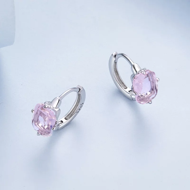 (image pour) Boucles d'oreilles en forme de cerceau avec gemme rose de style Pandora - BSE889 - Afficher 3