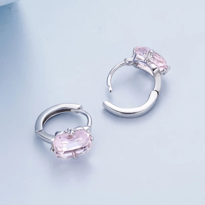 (image pour) Boucles d'oreilles en forme de cerceau avec gemme rose de style Pandora - BSE889 - Afficher 4
