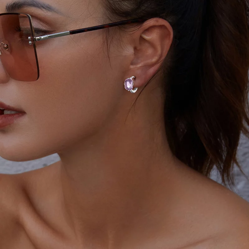 (image pour) Boucles d'oreilles en forme de cerceau avec gemme rose de style Pandora - BSE889 - Afficher 5