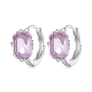 (image pour) Boucles d'oreilles en forme de cerceau avec gemme rose de style Pandora - BSE889