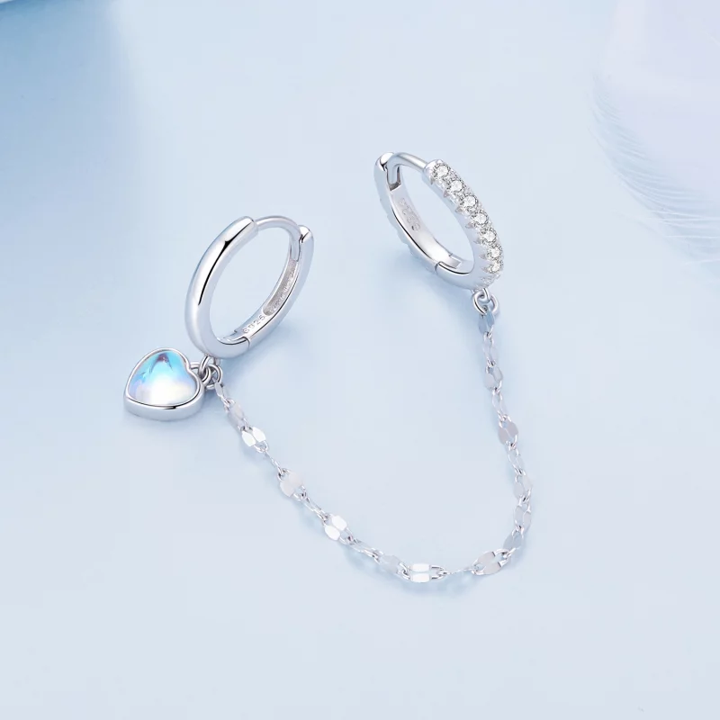 (image pour) Boucles d'oreilles en forme de cœur en pierre de lune avec chaîne et doubles ann - Afficher 3