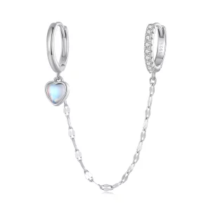 (image pour) Boucles d'oreilles en forme de cœur en pierre de lune avec chaîne et doubles anneaux de style Pandora - BSE809