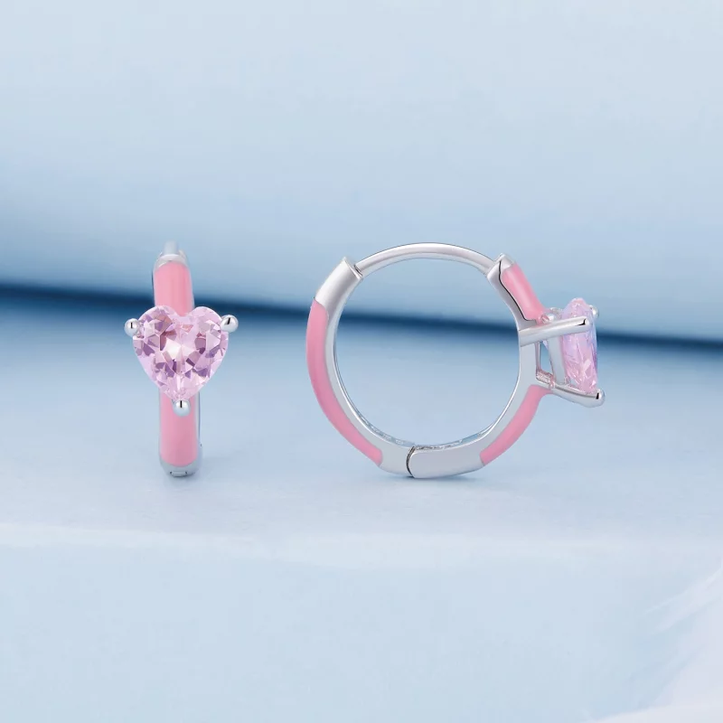 (image pour) Boucles d'oreilles en forme de cœur rose style Pandora - BSE813 - Afficher 2