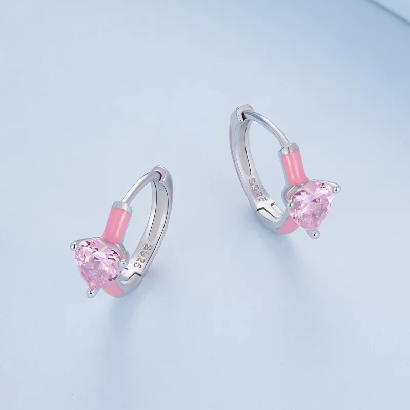 (image pour) Boucles d'oreilles en forme de cœur rose style Pandora - BSE813 - Afficher 3