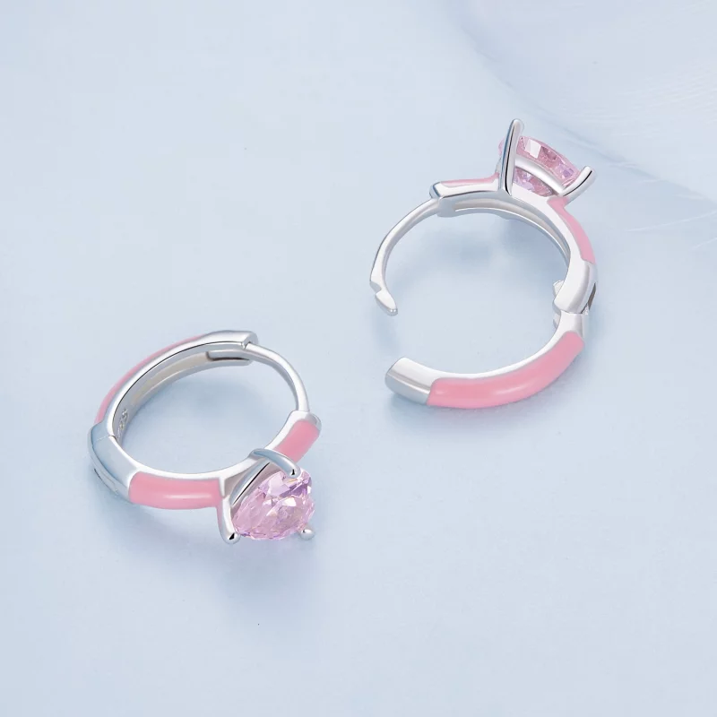 (image pour) Boucles d'oreilles en forme de cœur rose style Pandora - BSE813 - Afficher 4