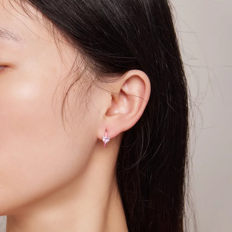 (image pour) Boucles d'oreilles en forme de cœur rose style Pandora - BSE813 - Afficher 5
