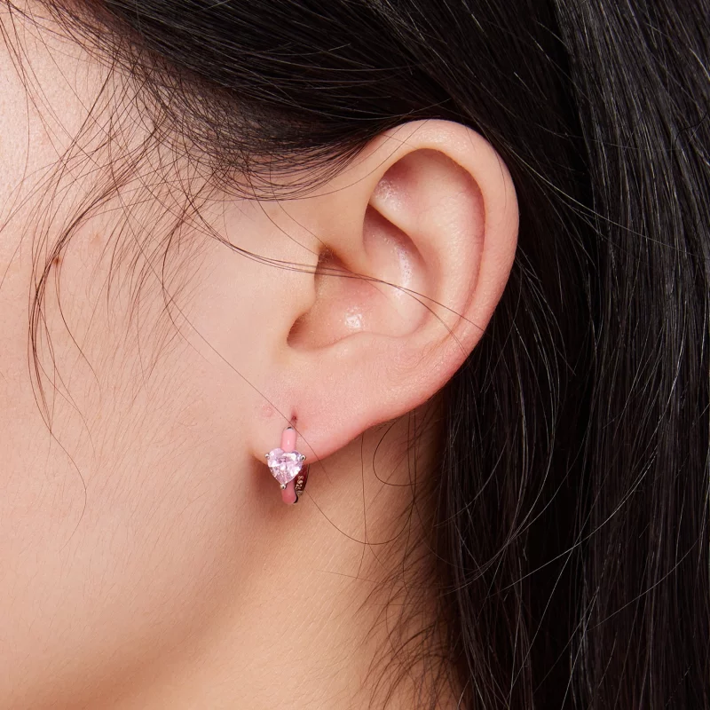 (image pour) Boucles d'oreilles en forme de cœur rose style Pandora - BSE813 - Afficher 6