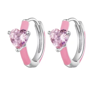 (image pour) Boucles d'oreilles en forme de cœur rose style Pandora - BSE813