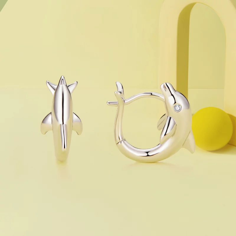 (image pour) Boucles d'oreilles en forme de dauphin de style Pandora - BSE881 - Afficher 2