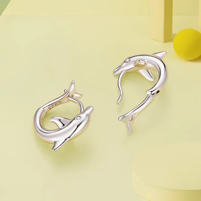 (image pour) Boucles d'oreilles en forme de dauphin de style Pandora - BSE881 - Afficher 4