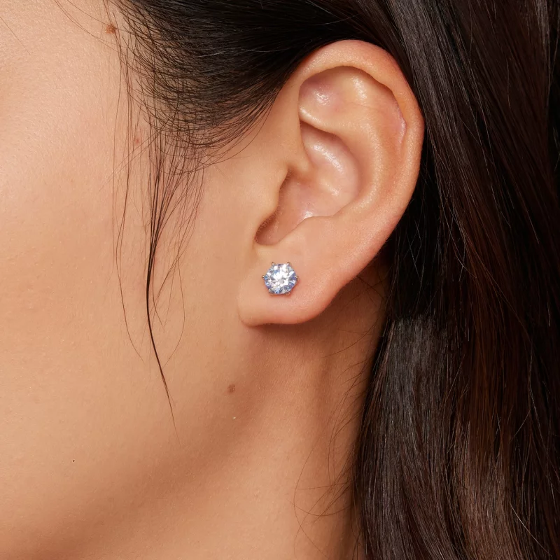 (image pour) Boucles d'oreilles en moissanite de style Pandora avec aquamarine - MSE025-LLB - Afficher 4