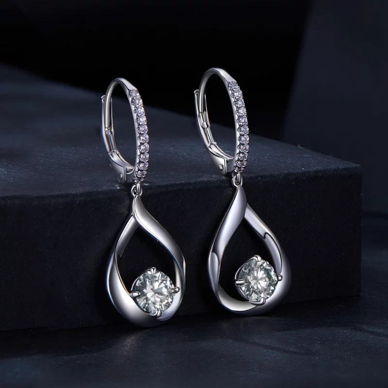 (image pour) Boucles d'oreilles en moissanite style Pandora à pendentif (Deux certificats) - - Afficher 2