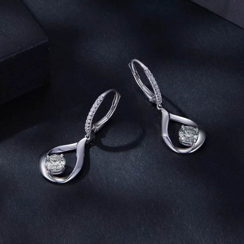 (image pour) Boucles d'oreilles en moissanite style Pandora à pendentif (Deux certificats) - - Afficher 3