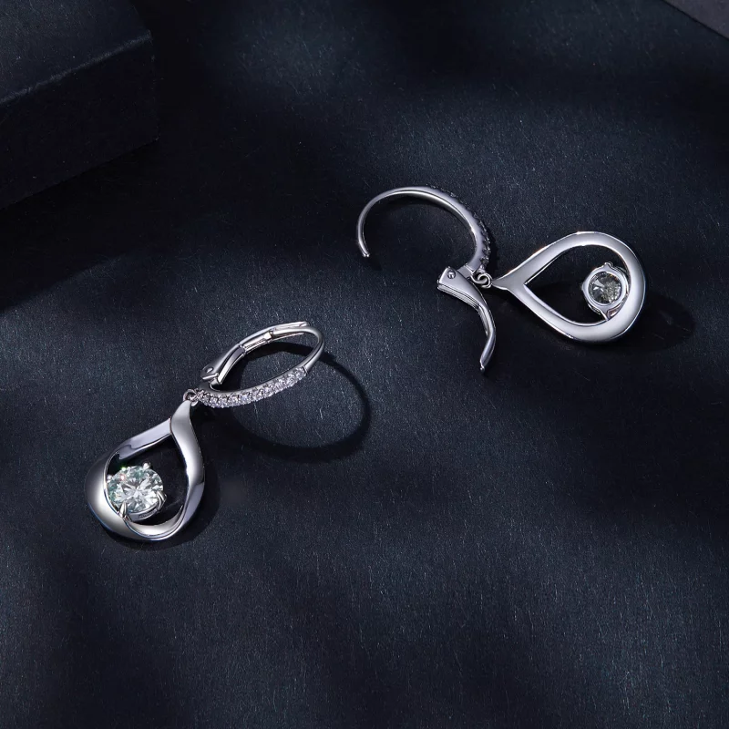 (image pour) Boucles d'oreilles en moissanite style Pandora à pendentif (Deux certificats) - - Afficher 4