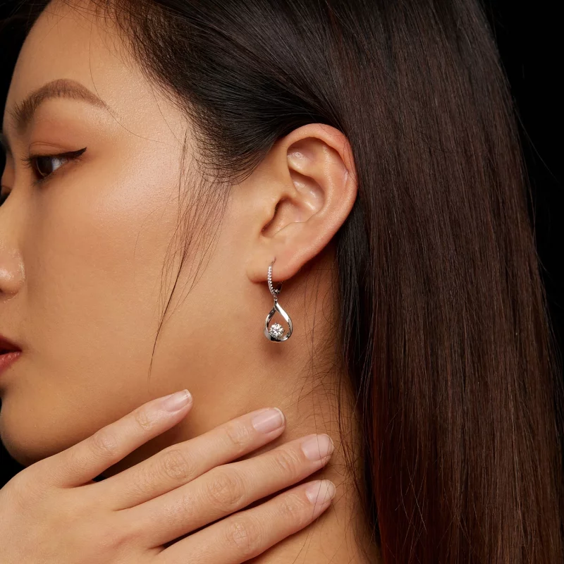(image pour) Boucles d'oreilles en moissanite style Pandora à pendentif (Deux certificats) - - Afficher 5