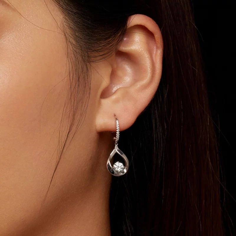 (image pour) Boucles d'oreilles en moissanite style Pandora à pendentif (Deux certificats) - - Afficher 7