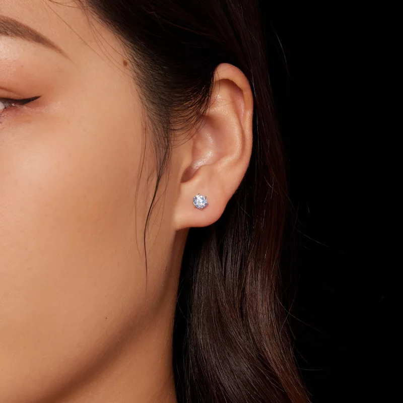 (image pour) Boucles d'oreilles en style Pandora avec Moissanite Aquamarine - MSE025-SLB - Afficher 2