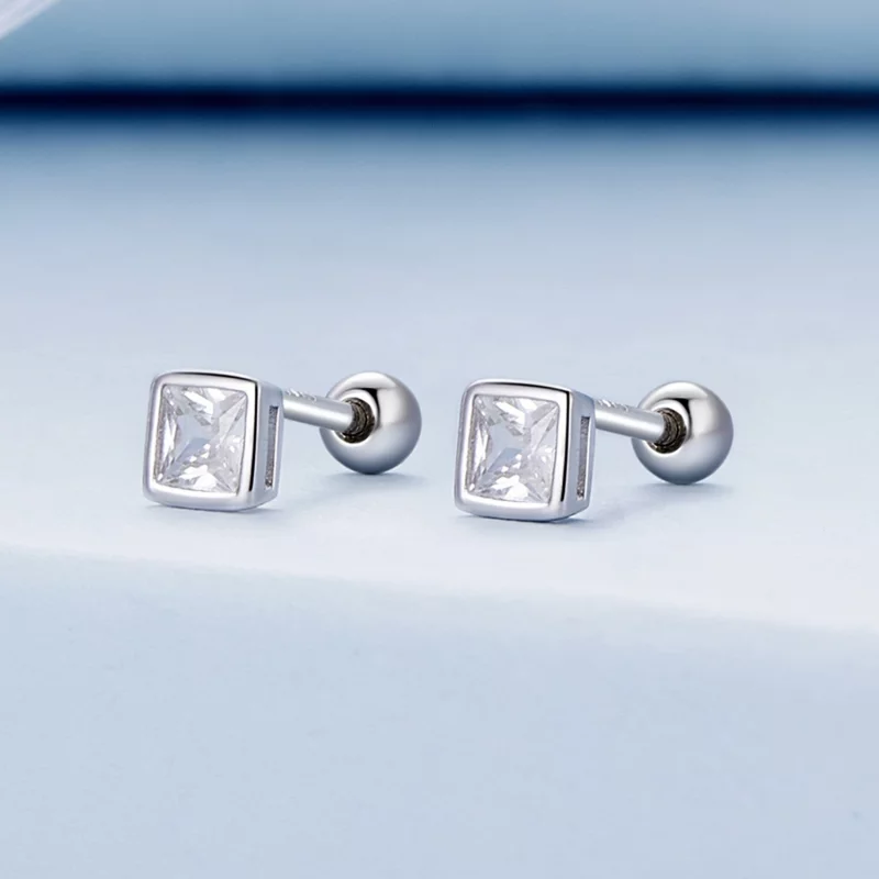 (image pour) Boucles d'oreilles miniatures style Pandora avec zircone princesses - BSE885-S - Afficher 2