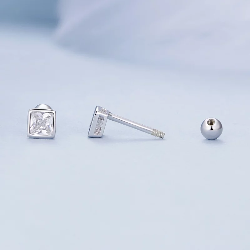 (image pour) Boucles d'oreilles miniatures style Pandora avec zircone princesses - BSE885-S - Afficher 4