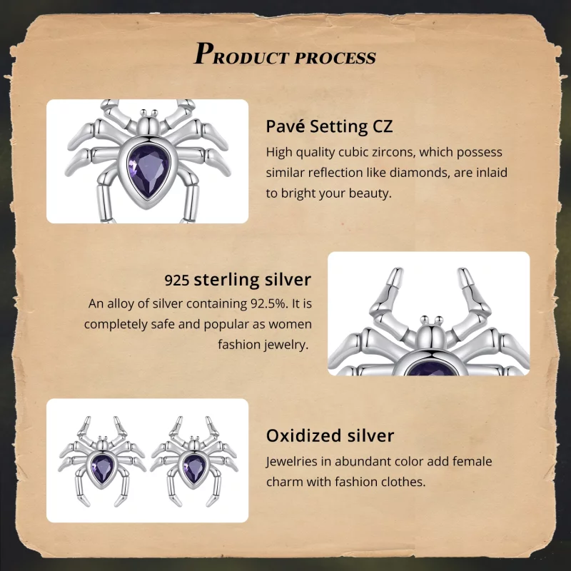 (image pour) Boucles d'oreilles Pandora Style Araignée à clous - BSE891 - Afficher 5