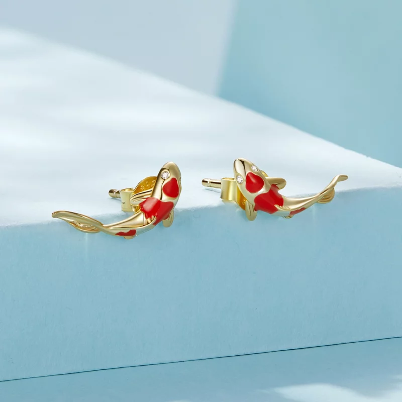 (image pour) Boucles d'oreilles Pandora Style Koi dorées à studs en argent - SCE812-B - Afficher 2