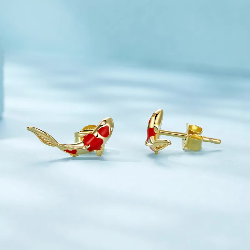(image pour) Boucles d'oreilles Pandora Style Koi dorées à studs en argent - SCE812-B - Afficher 3