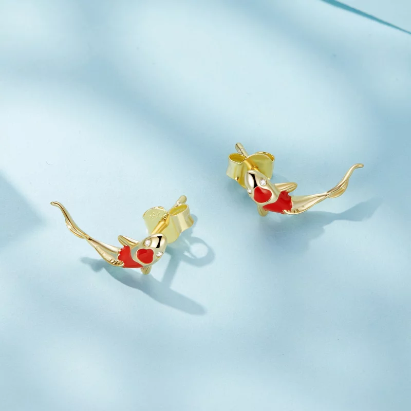 (image pour) Boucles d'oreilles Pandora Style Koi dorées à studs en argent - SCE812-B - Afficher 4