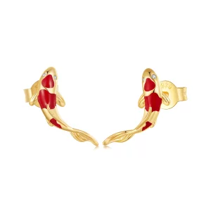 (image pour) Boucles d'oreilles Pandora Style Koi dorées à studs en argent - SCE812-B