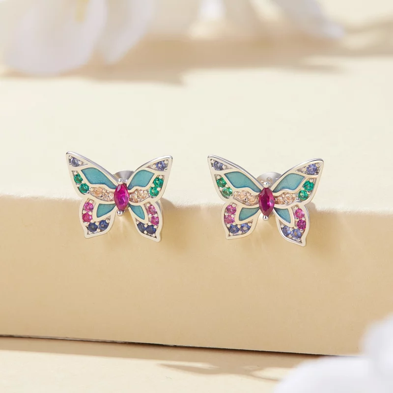 (image pour) Boucles d'oreilles papillon style Pandora - BSE807 - Afficher 2