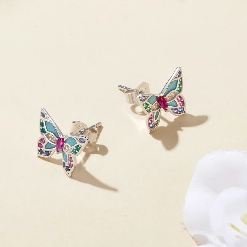 (image pour) Boucles d'oreilles papillon style Pandora - BSE807 - Afficher 4