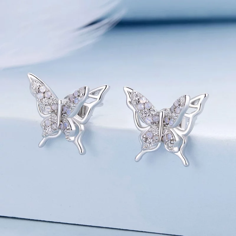 (image pour) Boucles d'oreilles papillon style Pandora - BSE910 - Afficher 2