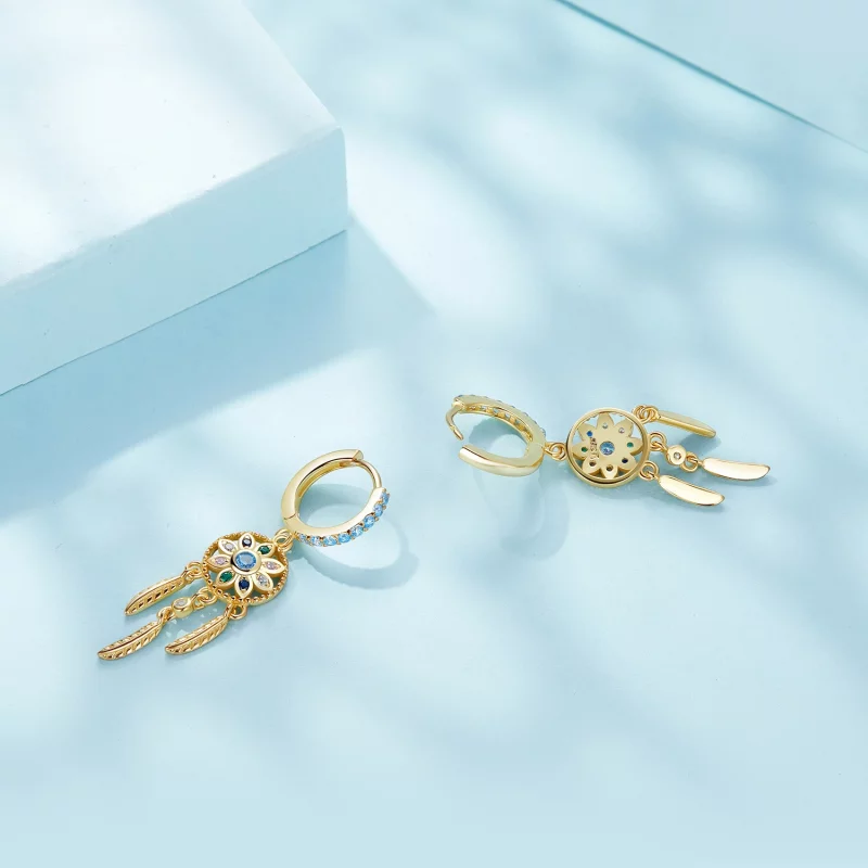 (image pour) Boucles d'oreilles pendantes de style Pandora avec attrape-rêves doré - SCE713-B - Afficher 4