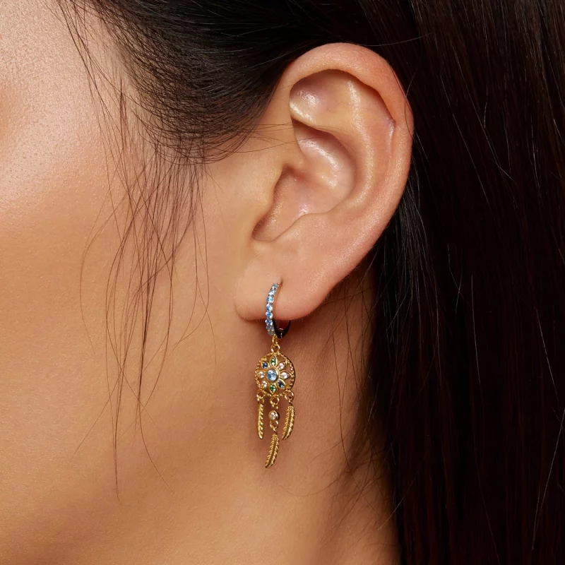 (image pour) Boucles d'oreilles pendantes de style Pandora avec attrape-rêves doré - SCE713-B - Afficher 5