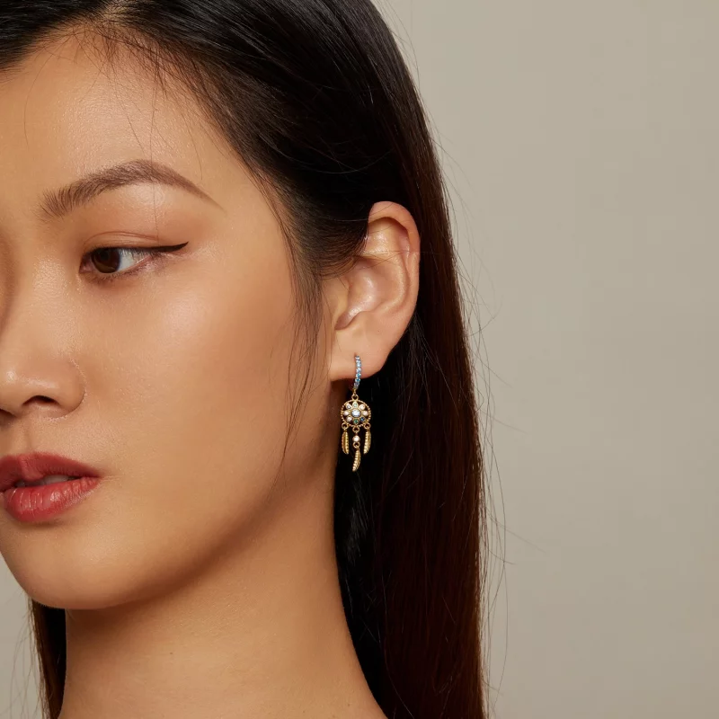 (image pour) Boucles d'oreilles pendantes de style Pandora avec attrape-rêves doré - SCE713-B - Afficher 6