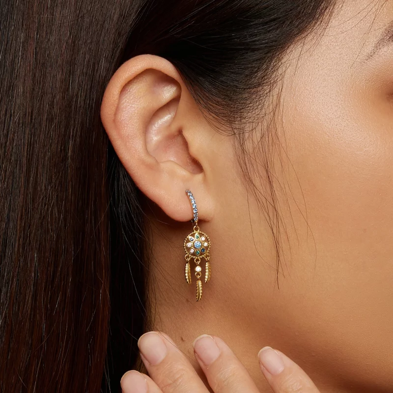 (image pour) Boucles d'oreilles pendantes de style Pandora avec attrape-rêves doré - SCE713-B - Afficher 7