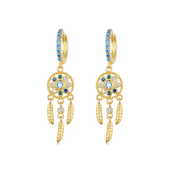 (image pour) Boucles d'oreilles pendantes de style Pandora avec attrape-rêves doré - SCE713-B