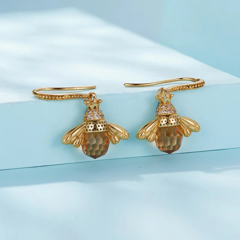 (image pour) Boucles d'oreilles pendantes dorées de style Pandora avec petite abeille - SCE14 - Afficher 2