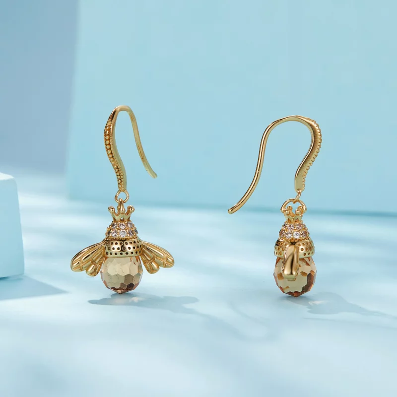 (image pour) Boucles d'oreilles pendantes dorées de style Pandora avec petite abeille - SCE14 - Afficher 3
