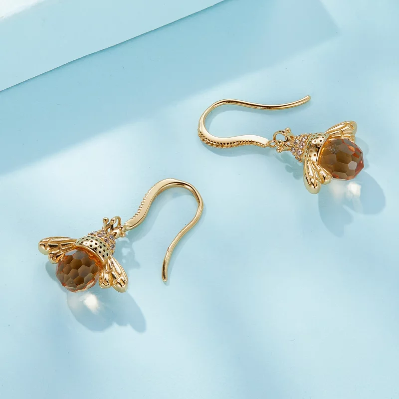 (image pour) Boucles d'oreilles pendantes dorées de style Pandora avec petite abeille - SCE14 - Afficher 4