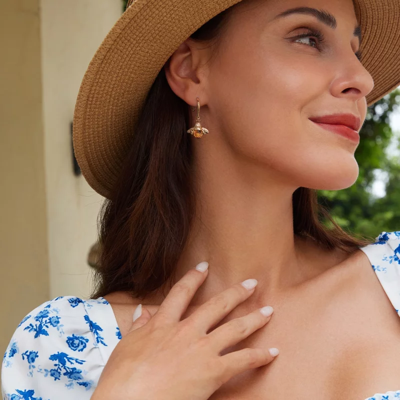 (image pour) Boucles d'oreilles pendantes dorées de style Pandora avec petite abeille - SCE14 - Afficher 5