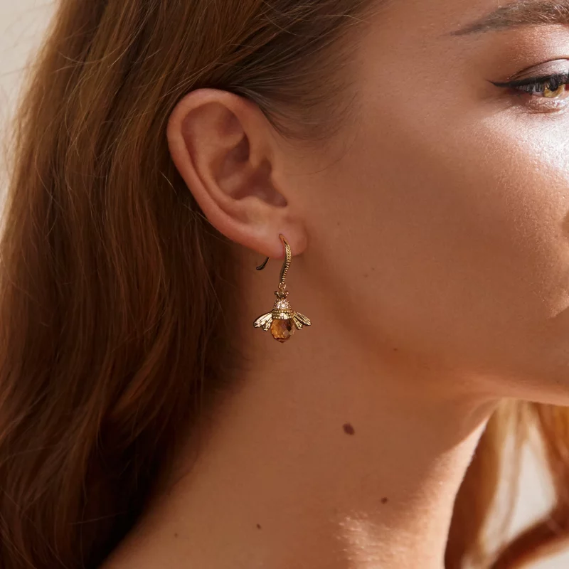 (image pour) Boucles d'oreilles pendantes dorées de style Pandora avec petite abeille - SCE14 - Afficher 6