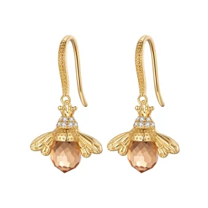 Boucles d'oreilles pendantes dorées de style Pandora avec petite abeille - SCE149-B (image pour) Boucles d'oreilles pendantes dorées de style Pandora avec petite abeille - SCE149-B