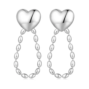 (image pour) Boucles d'oreilles pendantes en forme de cœur avec des pompons, style Pandora - BSE825