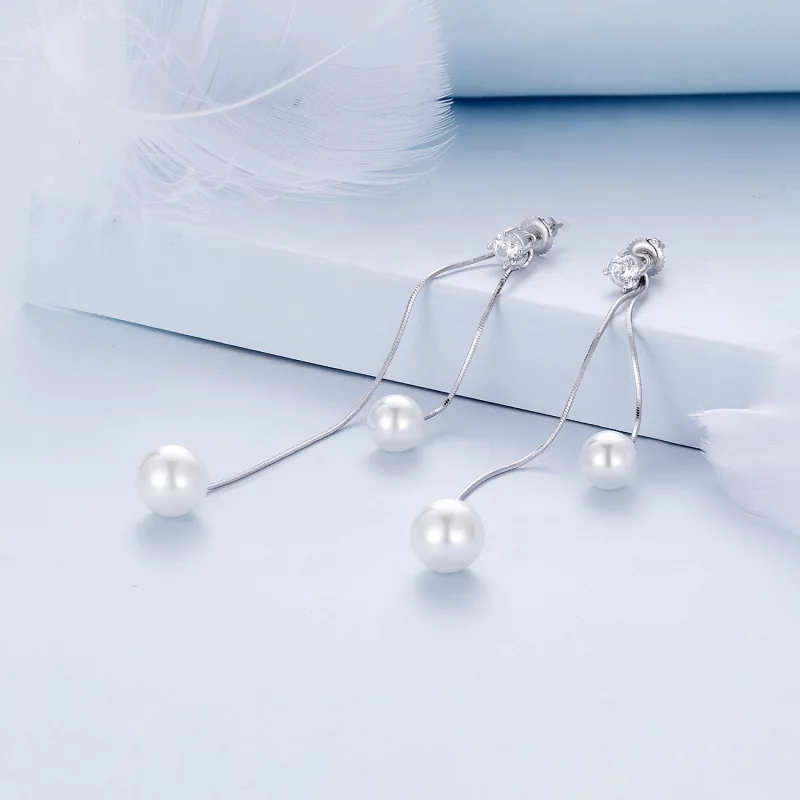 (image pour) Boucles d'oreilles pendantes à perles style Pandora avec pompon - BSE890 - Afficher 2