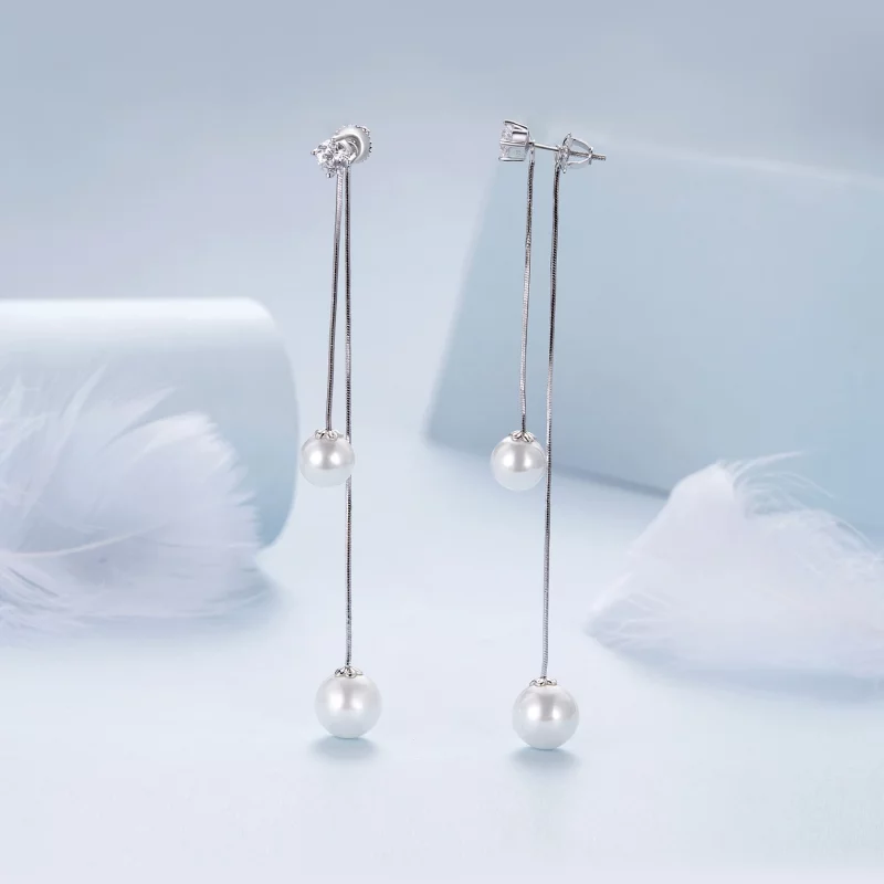 (image pour) Boucles d'oreilles pendantes à perles style Pandora avec pompon - BSE890 - Afficher 3