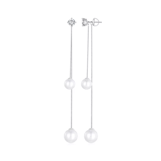(image pour) Boucles d'oreilles pendantes à perles style Pandora avec pompon - BSE890
